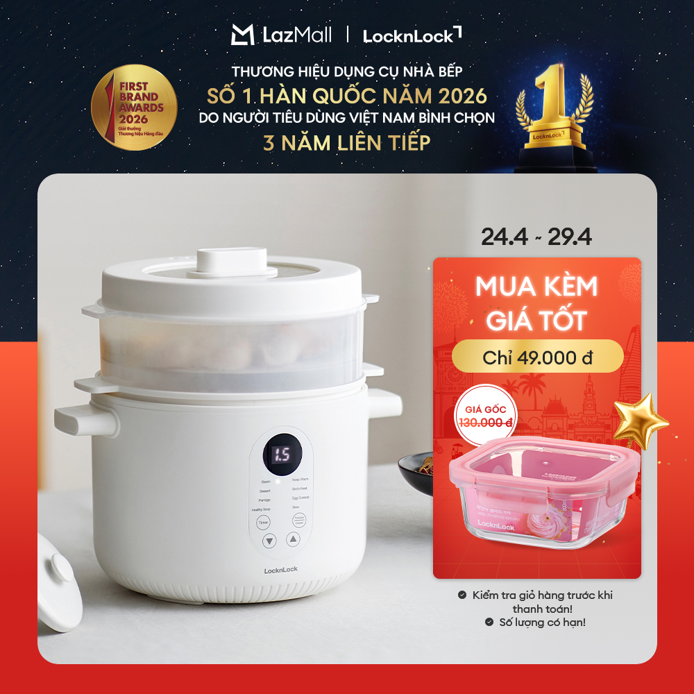 Nồi nấu chậm đa năng LocknLock Multi-function slow cooker EJP164IVY 2.5L - Hàng chính hãng - Bảo hành 2 năm