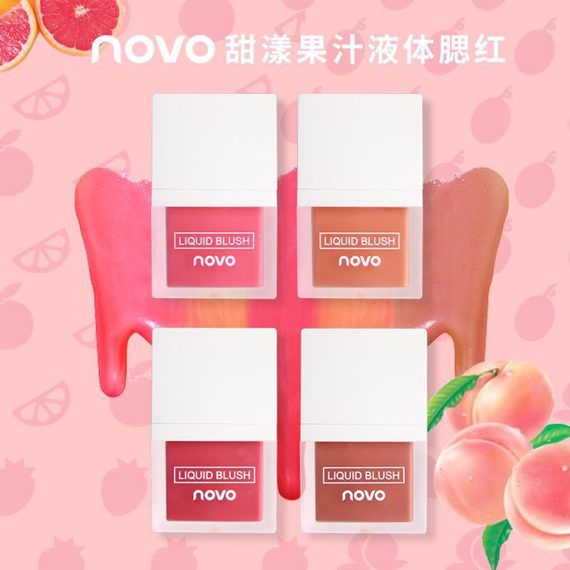 Phấn má dạng kem Novo Juice Liquid Blusher, Phấn má hồng Novo JPhấn má dạng lỏng NOVO nhũ lấp lánhuice Liquid dạng kem lỏng mềm mịn