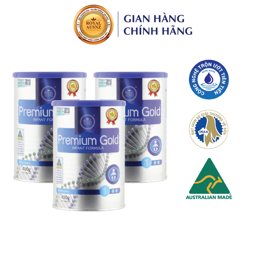 Combo 3 Hộp Sữa Bột Premium Gold Số 1 ROYAL AUSNZ Vị Ngọt Dịu Giúp Hấp Thu Dinh Dưỡng Cho Trẻ 400g-900g/hộp