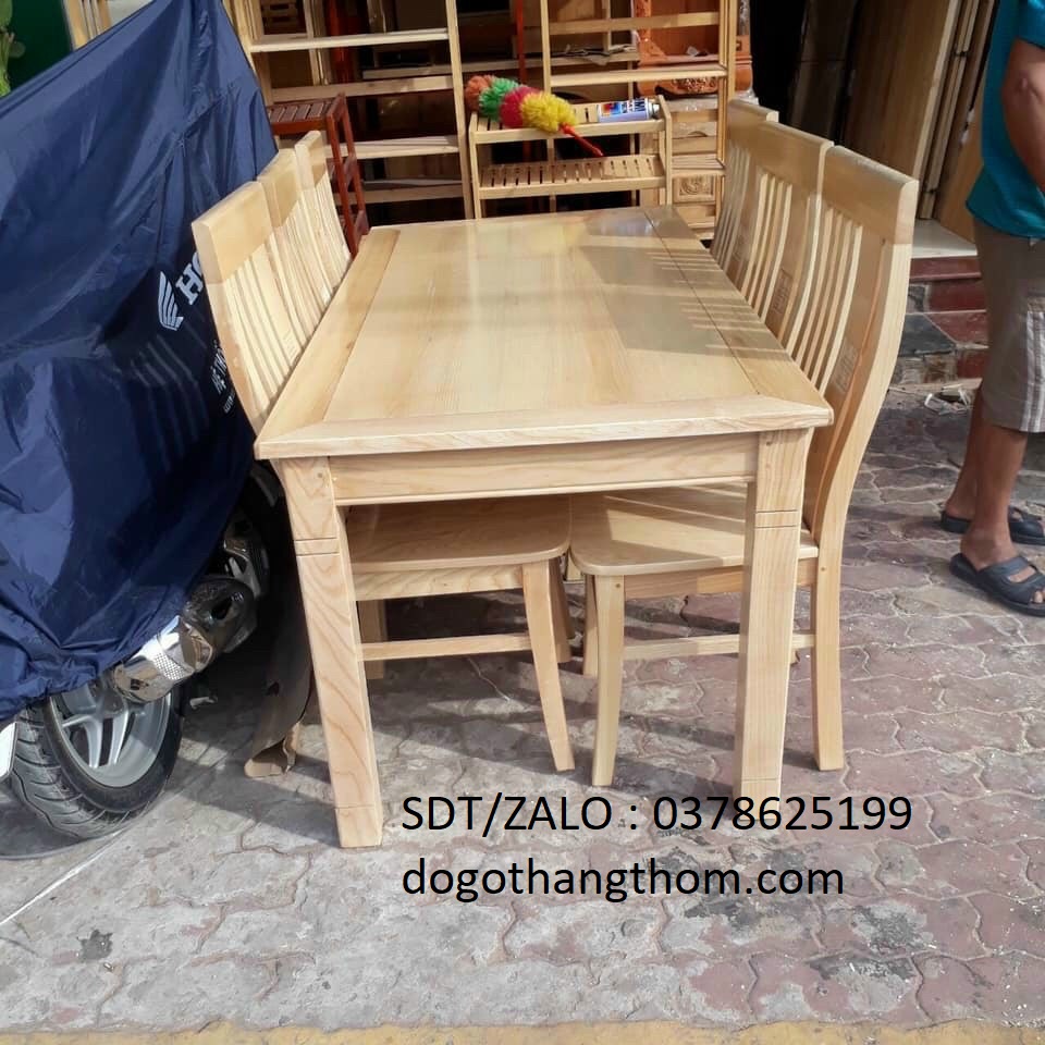 bàn ăn gỗ sồi mặt liền 4 ghế phòng khách phòng ăn gỗ sồi