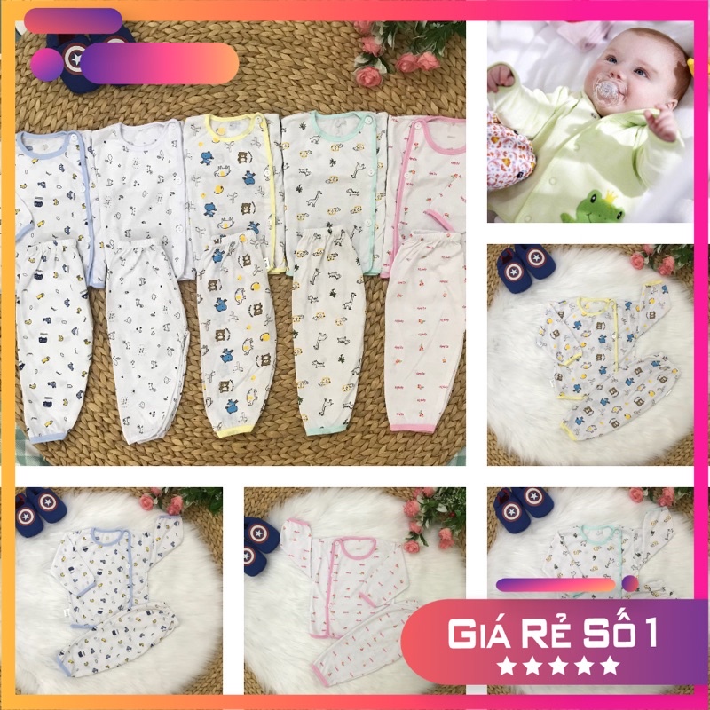 Bộ sơ sinh tay dài in hoạ tiết cho bé từ 0-6 tháng