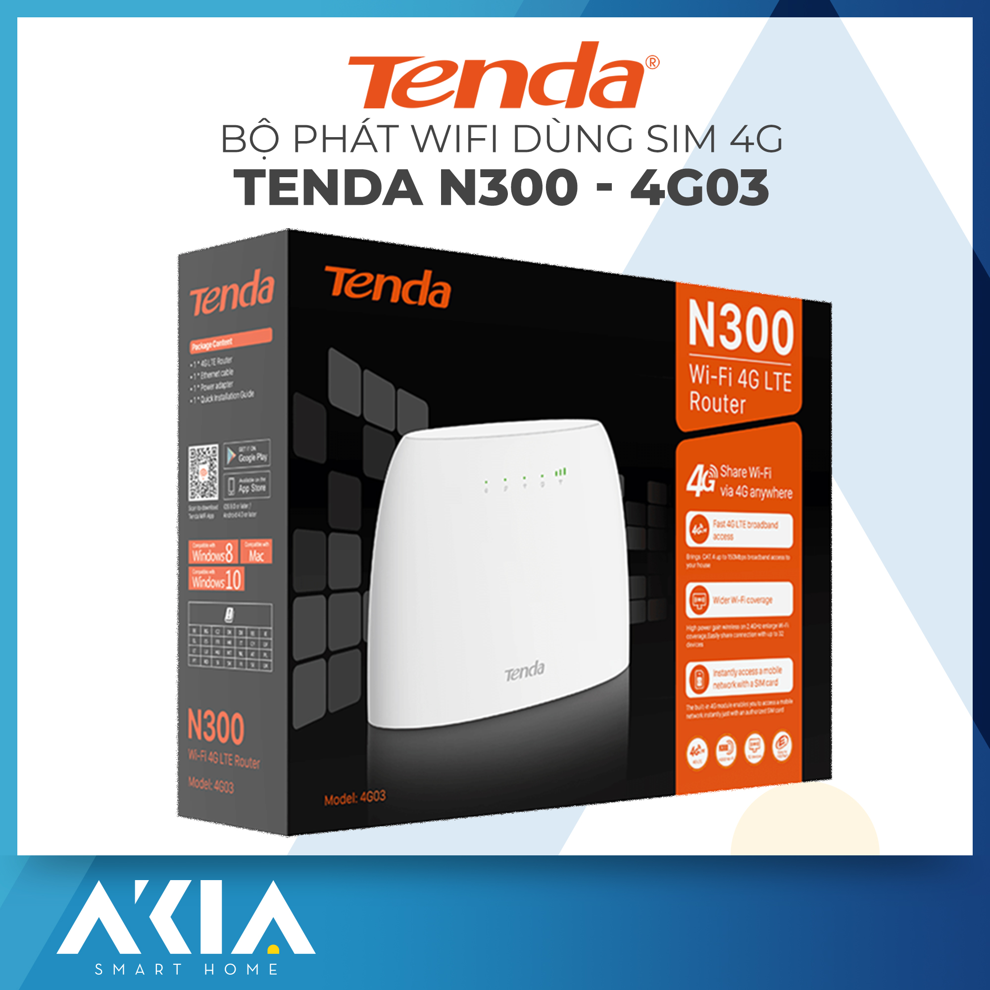 Bộ phát wifi 4g lte tenda 4g03 chuẩn n300 - cục phát wifi 4g có cổng lan, cắm điện trực tiếp, chịu tải nhiều thiết bị, ăngten mạnh phủ sóng xa