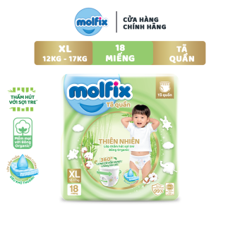 Tã quần molfix thiên nhiên bông organic tự nhiên m22+2 , l20+2 , xl18+2 , xxl16+2