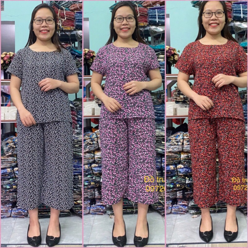 Bộ đồ tniên - bộ đồ chất lụa hàn cộc tay quần lửng ống rộng cho mẹ cho bà