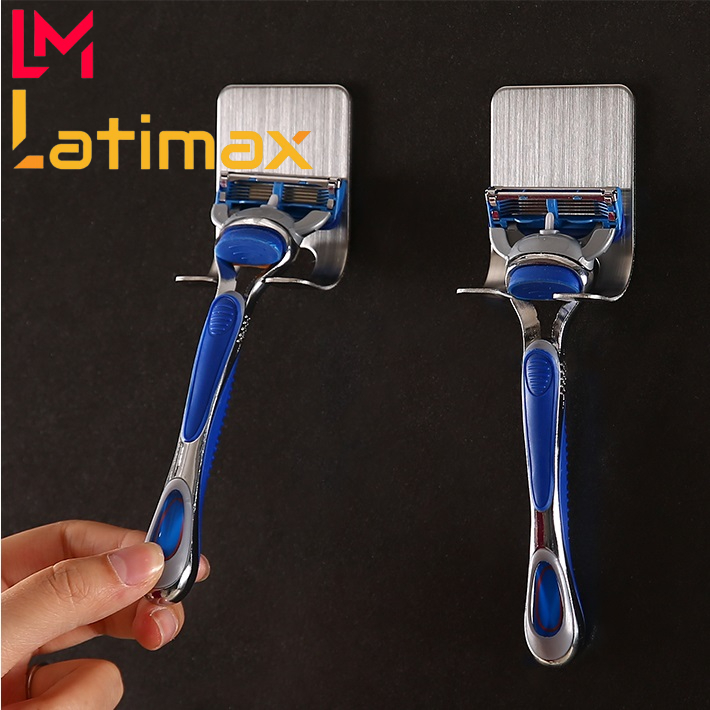 Bộ 2 móc treo dao cạo râu, móc dán tường treo phích cắm và đồ đạc đa năng Latimax Inox 304 cao cấp - Dính tường bằng miếng dán 3m siêu chắc