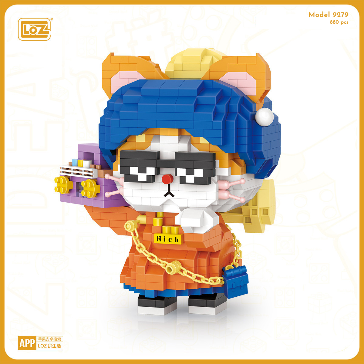 Bộ lắp ráp Slay Cat Wearing Pearl Earrings - Đồ chơi xếp hình 3D LOZ Nanoblock