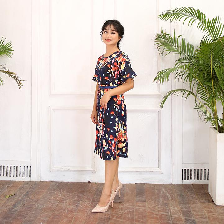 [HCM]Váy đầm dáng ôm tay bèo thắt eo mặc nhà họa tiết hoa cỏ freesize cho chị em từ 42kg - 50kg - Vayhoa3061