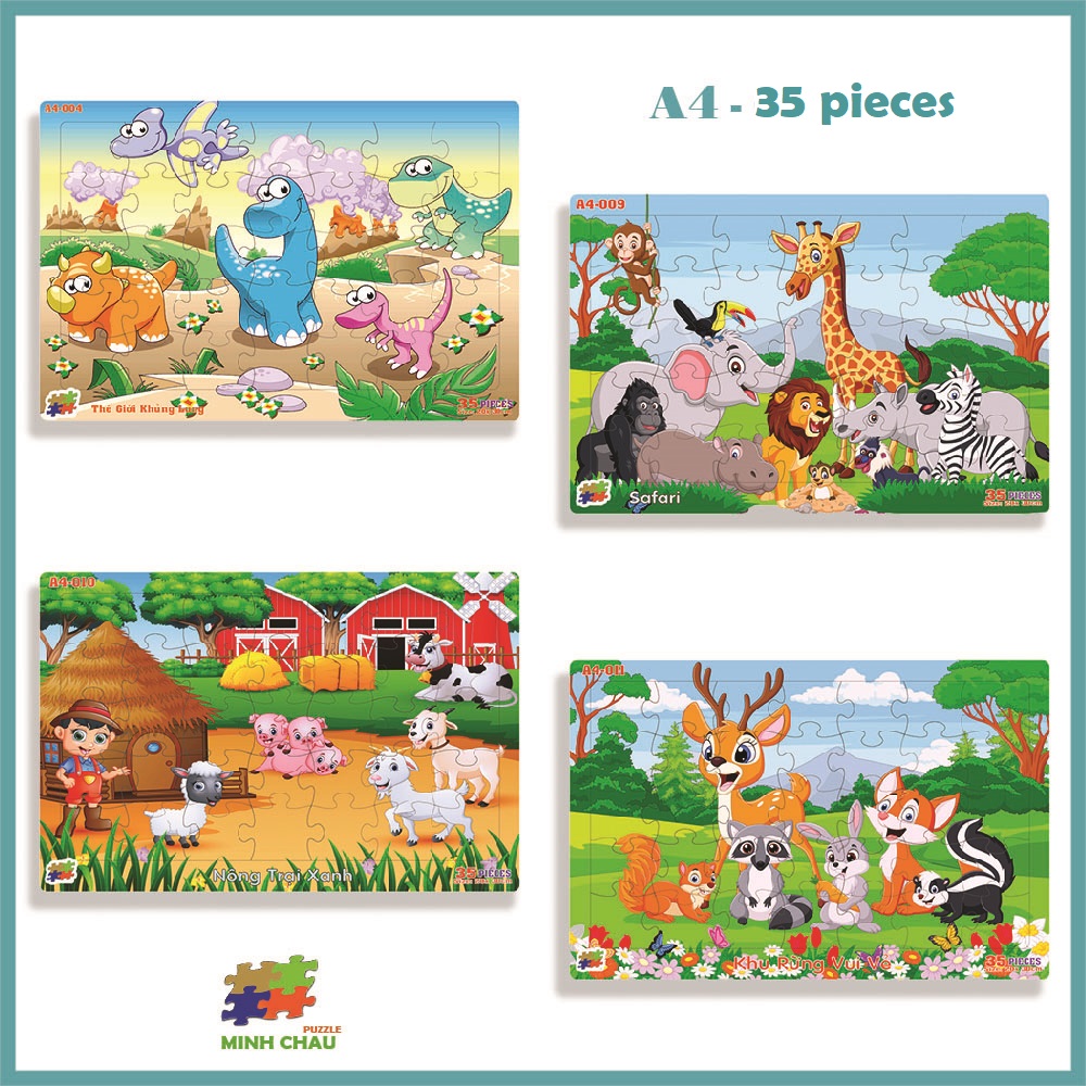 [HCM]Tranh xếp hình 35 mảnh khổ A4 20x30cm – đồ chơi trí tuệ cho bé từ 2 tuổi – Thế giới động vật