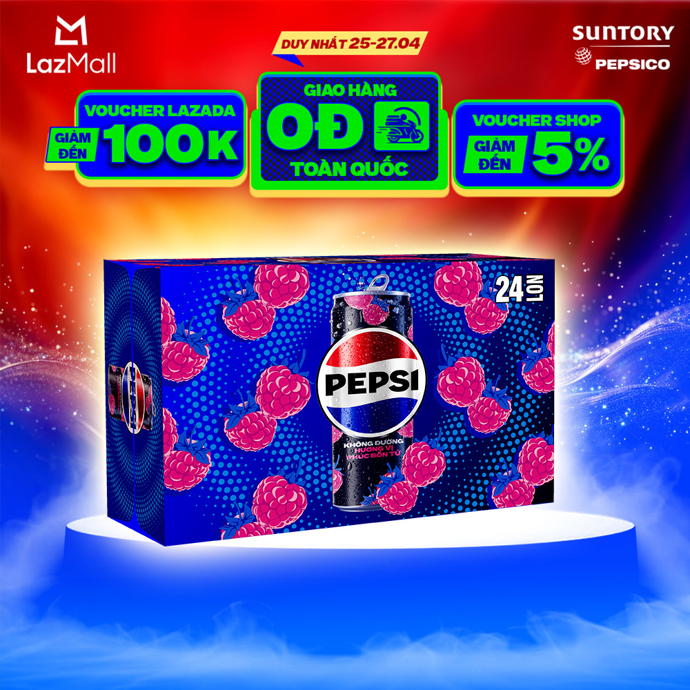 [SALE ĐẠI LỄ] Thùng 24 Lon Nước Ngọt Giải Khát Có Gaz Pepsi Phúc Bồn Tử Không Calo, Không Đường (320ml/lon)
