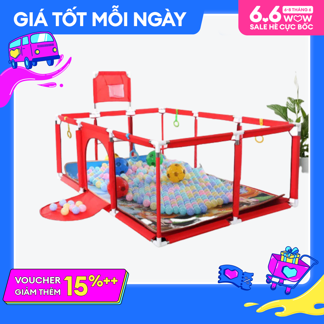 Quây bóng quây cũi nhà bóng cho bé có ném bóng rổ Kích thước 1m2x 2m3 1m25x1m25 quây lục giác