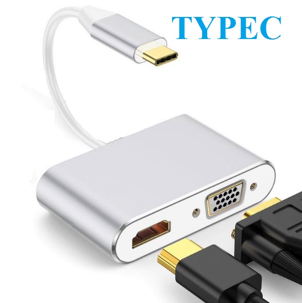 Dây cáp chuyển đổi từ Typec sang HDMI + VGA 2K 4K cáp typec to hdmi kết nối tivi máy chiếu