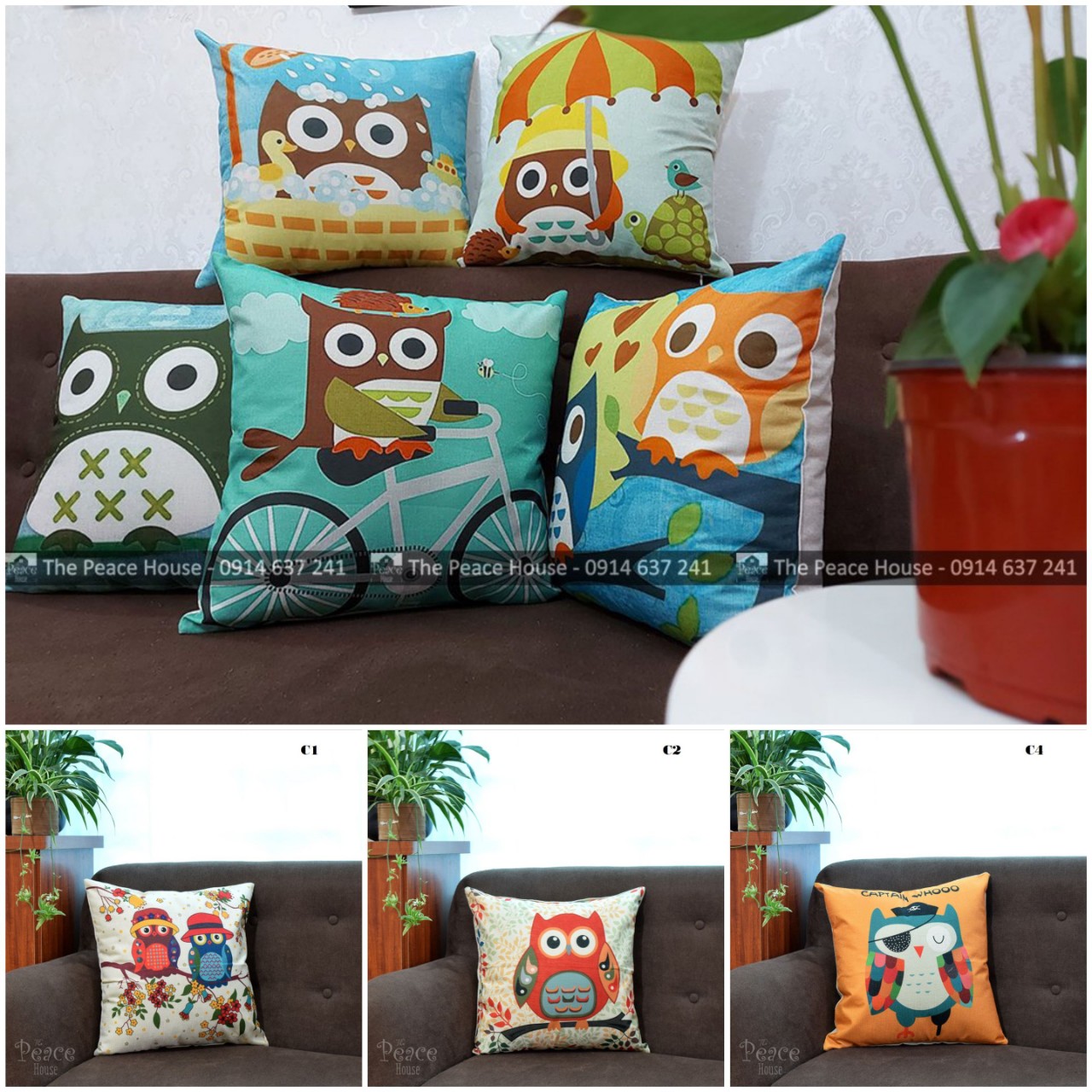 Vỏ gối tựa lưng, gối sofa, gối trang trí, gối vuông, gối văn phòng - sofa pillow covers- sofa pillowcase hoạ tiết CÚ MÈO/động vật khác (Giá chỉ gồm vỏ gối) - The Peace House