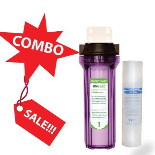 COMBO Bộ lọc nước sinh hoạt, bộ lọc thô ly đơn 10 inch Trong + 1 lõi lọc PP 10 inch phukienlocnuoc