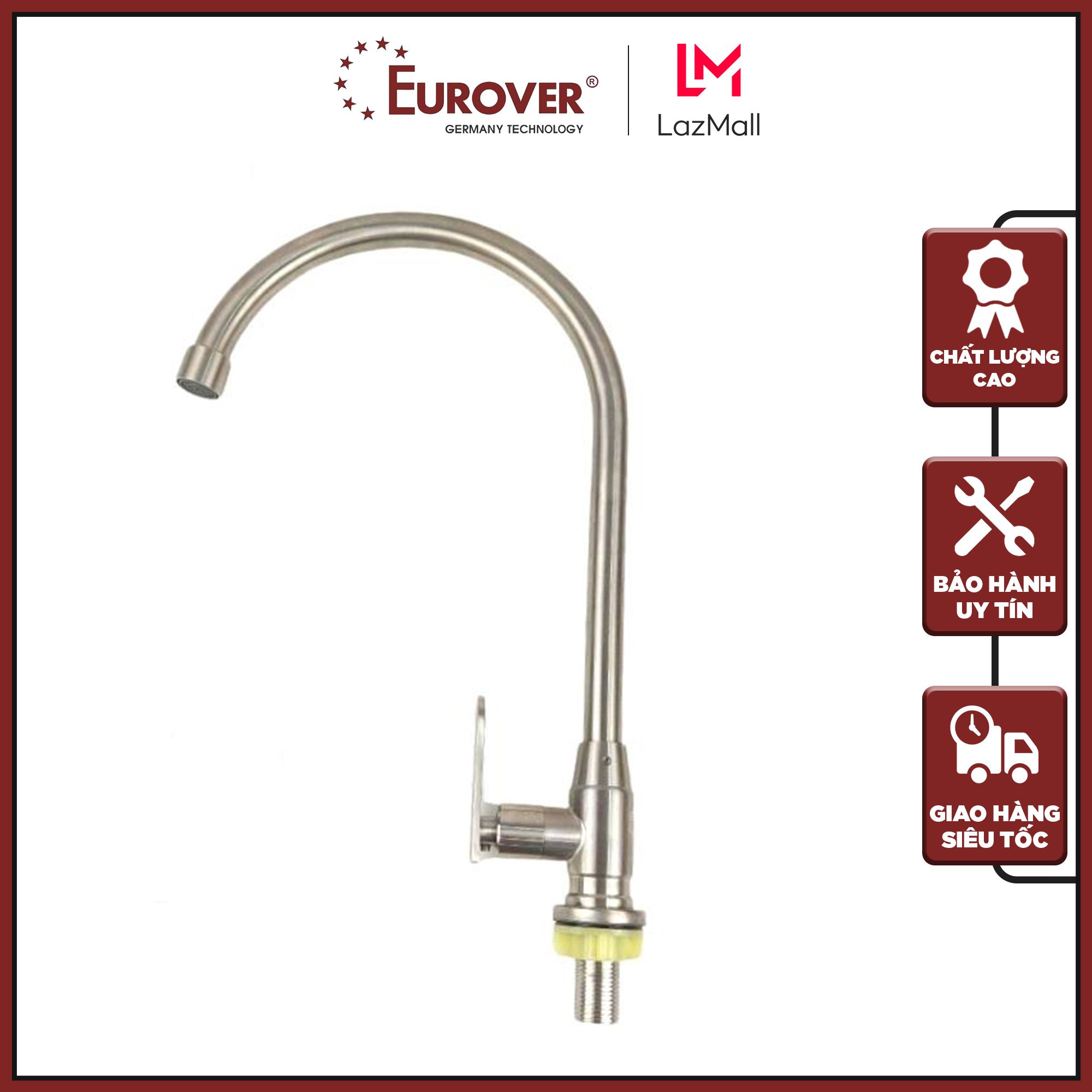 Vòi nước rửa chén bát lạnh inox 304 xoay 360 độ eurover ple-6050a chất lượng cao cấp, bảo hành 3 năm