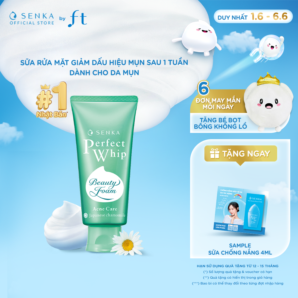Sữa rửa mặt tạo bọt cho da mụn chứa Salycilic Acid ngăn ngừa mụn SENKA PERFECT WHIP ACNE CARE 100G