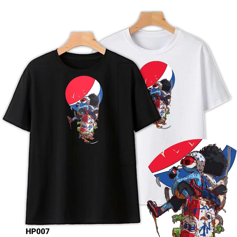 Áo Thun Cotton Hiphop Pepsi Unisex Nam Nữ Trắng Đen