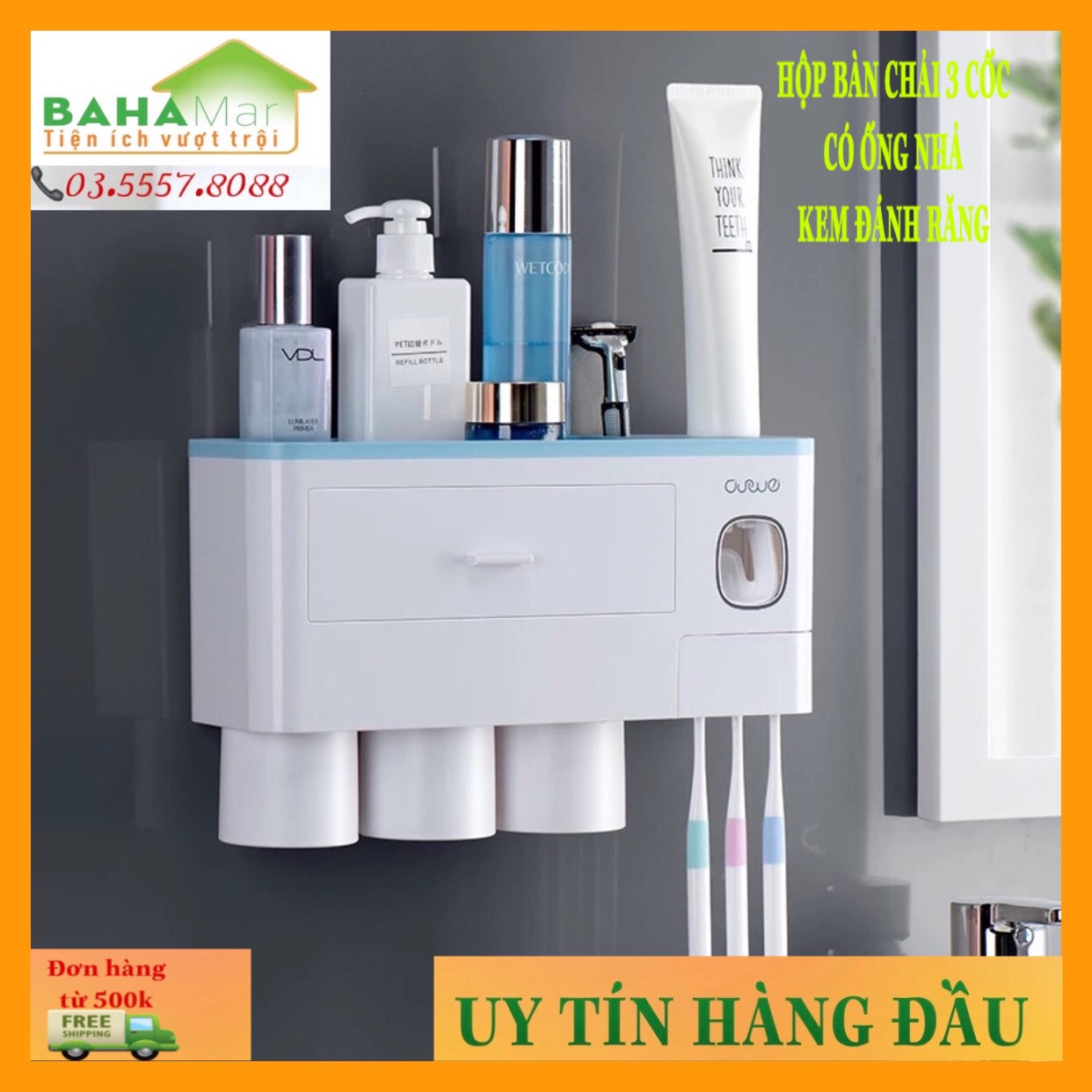 Giá để treo bàn chải 3 cốc treo ngược "bahamar"