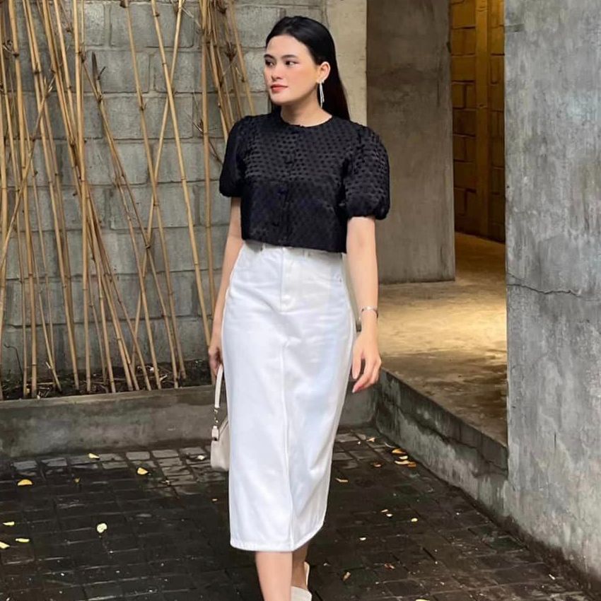Olv - chân váy pearly midi skirt