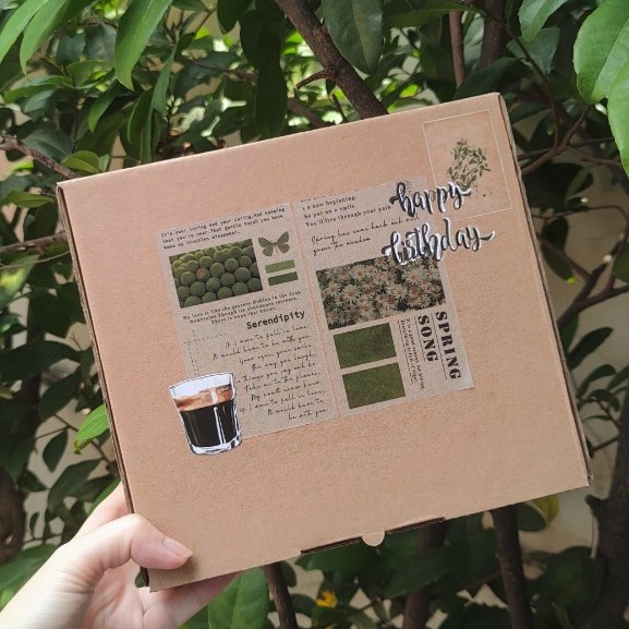 Hộp quà giấy kraft size m 18cm8cm trang trí sẵn phong cách vintage