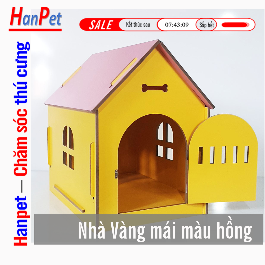 Hanpet - Nhà Gỗ nhà chó mèo chuồng chó gỗ size lớn 80x55x70cm dành cho chó dưới 25kg / nhà gỗ chó / chuồng chó gỗ / nhà gỗ cho chó