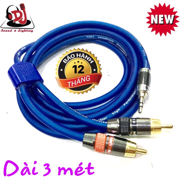 Dây Jack 3.5 ly ra 2 Jack hoa sen giắt av rắc 3.5li dây dài 3 mét  day av jack 3.5mm day phat nhac dien thoai laptop pc may tinh