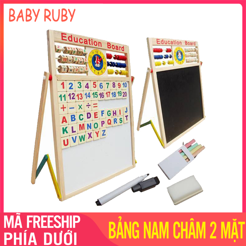 Bảng nam châm 2 mặt - 2 mặt, 2 mặt phẳng gỗ, an toàn cho bé - bảng nam châm cho bé, bảng nam châm ghép số và chữ cái, bảng nam châm ghi chú, bảng nam châm 2 mặt - Baby Ruby