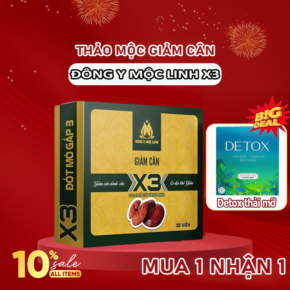 Giảm Cân X3 Đông Y Mộc Linh viên uống giảm cân nhanh cấp tốc trà thảo mộc không phải giảm cân