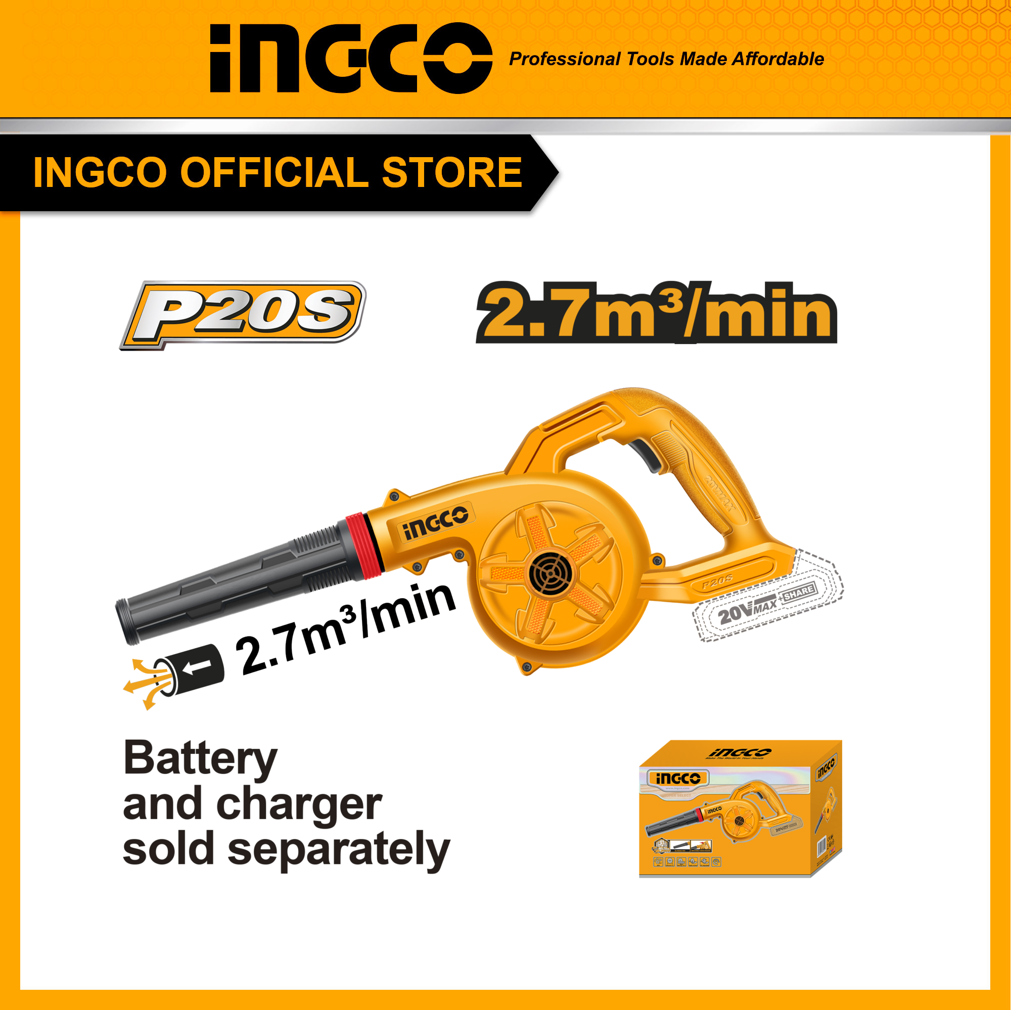 Thân máy thổi bụi dùng pin 20v ingco cabli20028