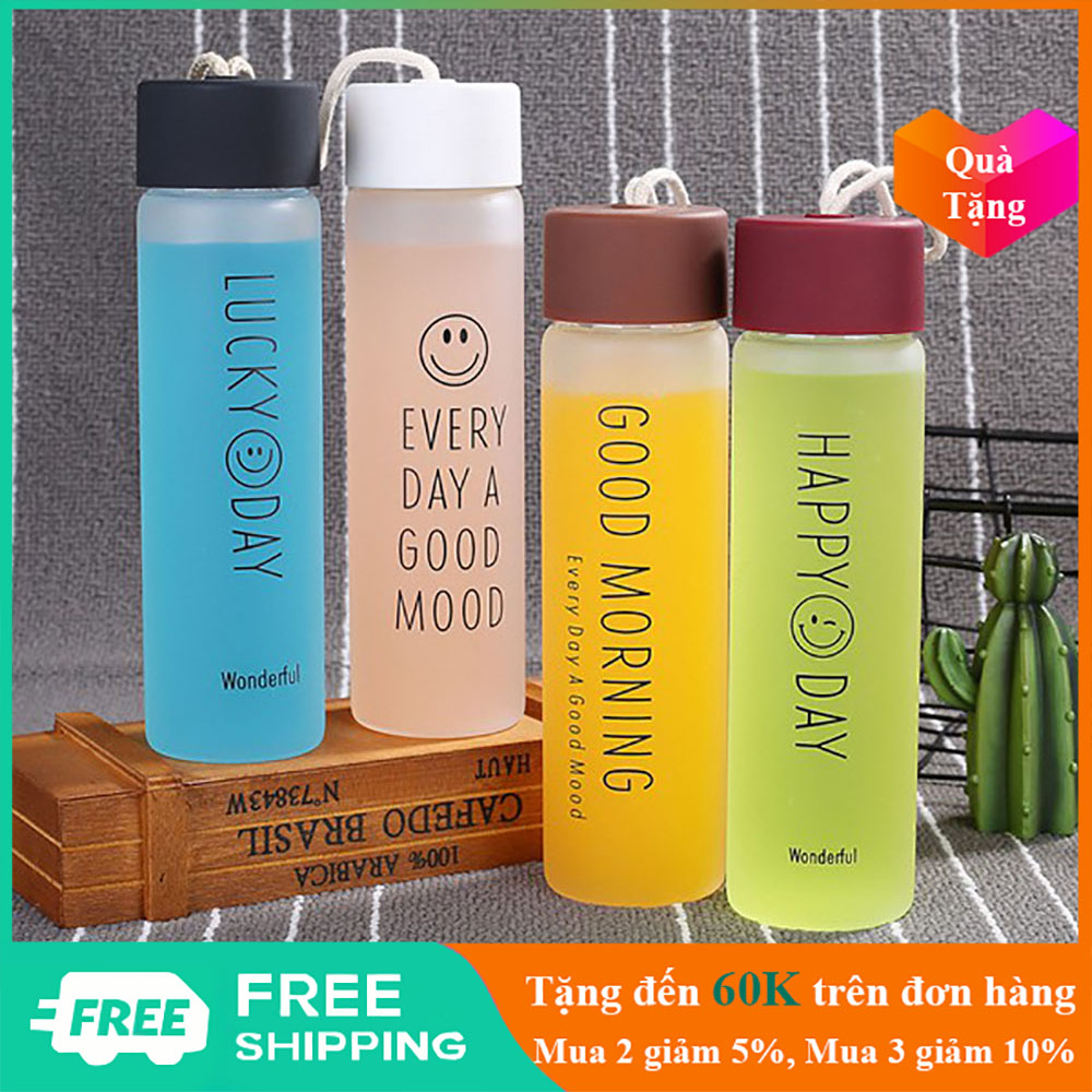 Bình đựng nước thuỷ tinh 360ml có quai xách tiện lợi - GD0238