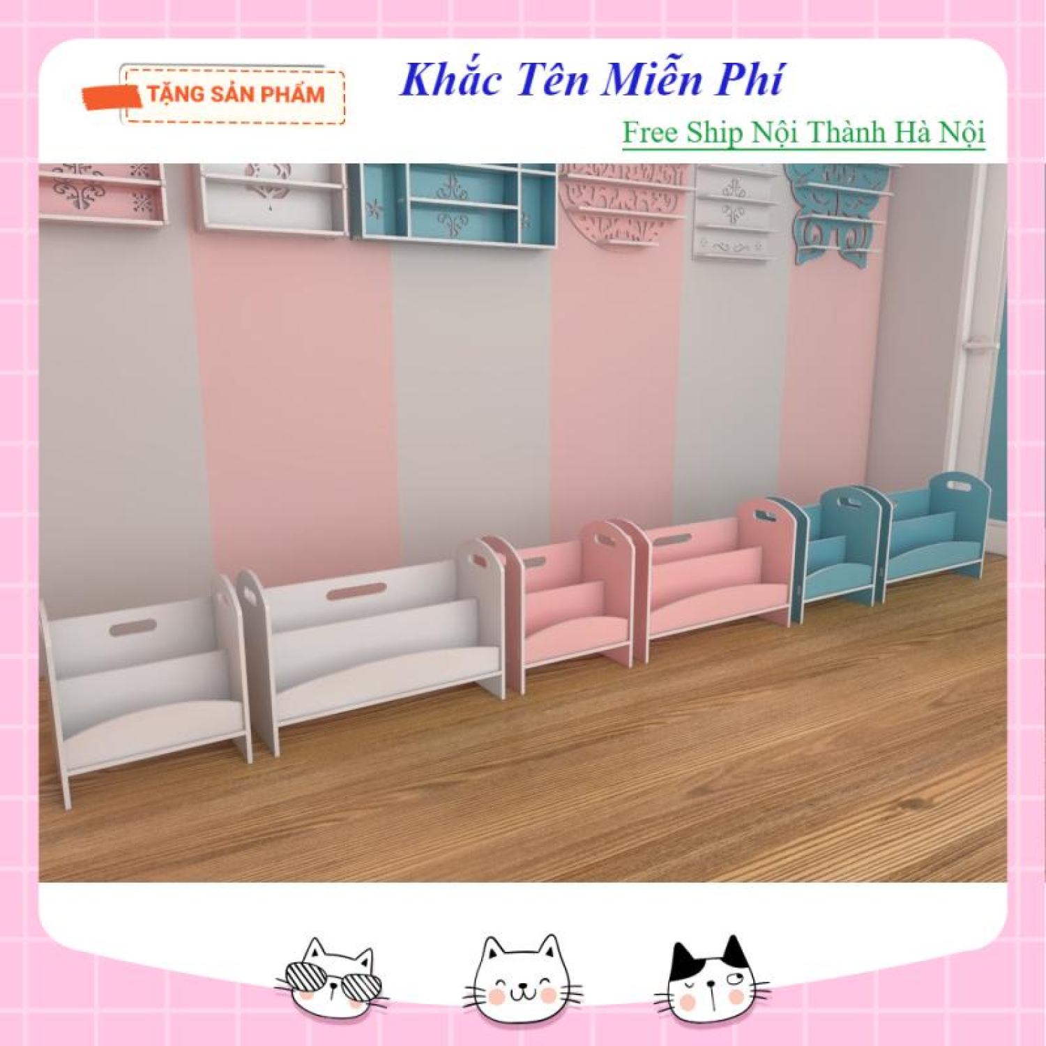 [Free Khắc Tên] Kệ sách cho bé Mini full bộ có vít