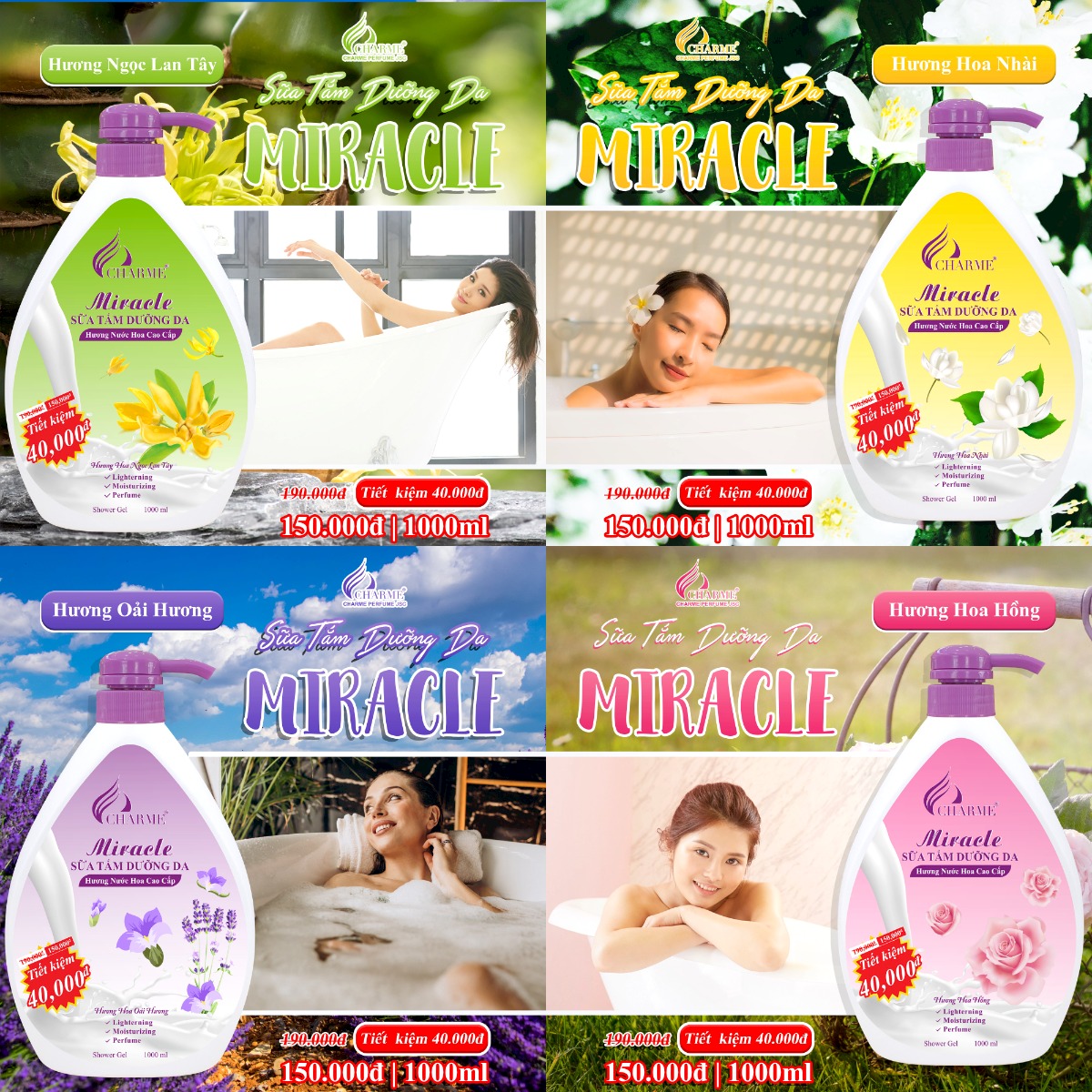 Sữa tắm charme_miracle hương nước hoa 1000ml cho nữ chính hãng