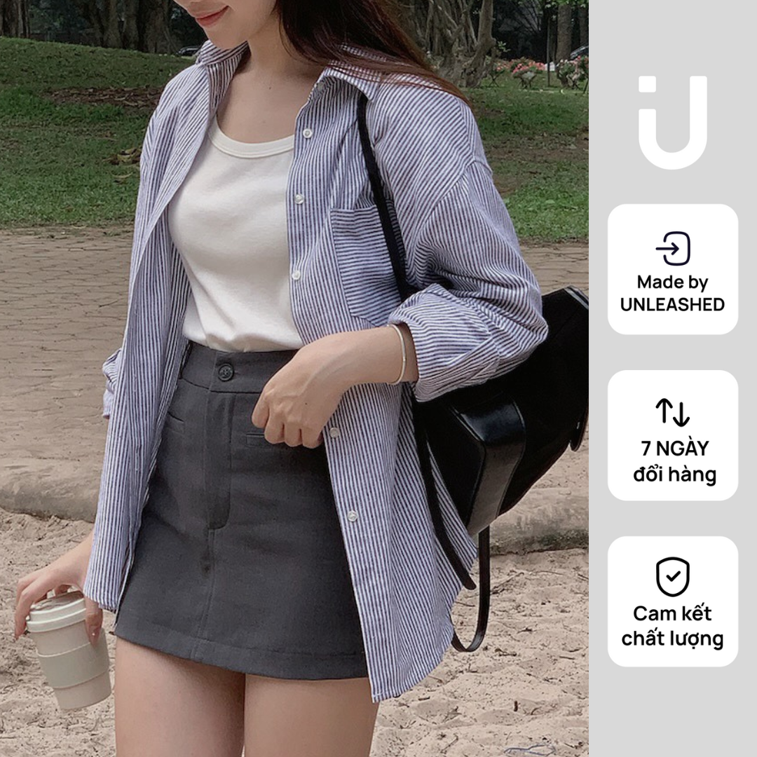 HOÀN TIỀN 15% - LIMITED STRIPED BOYFRIEND LINEN SHIRT - Áo sơ mi dáng rộng kẻ sọc trendy số lượng có hạn