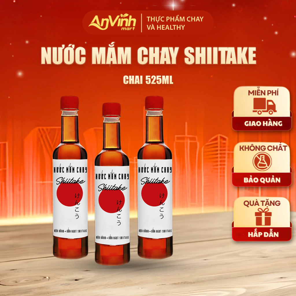 Nước Mắm Chay Cao Cấp Shiitake Ủ Chượp Tự Đậu Nành, Nấm Ngọt Shiitake Và Trái Thơm, Chai Nhựa 525ml