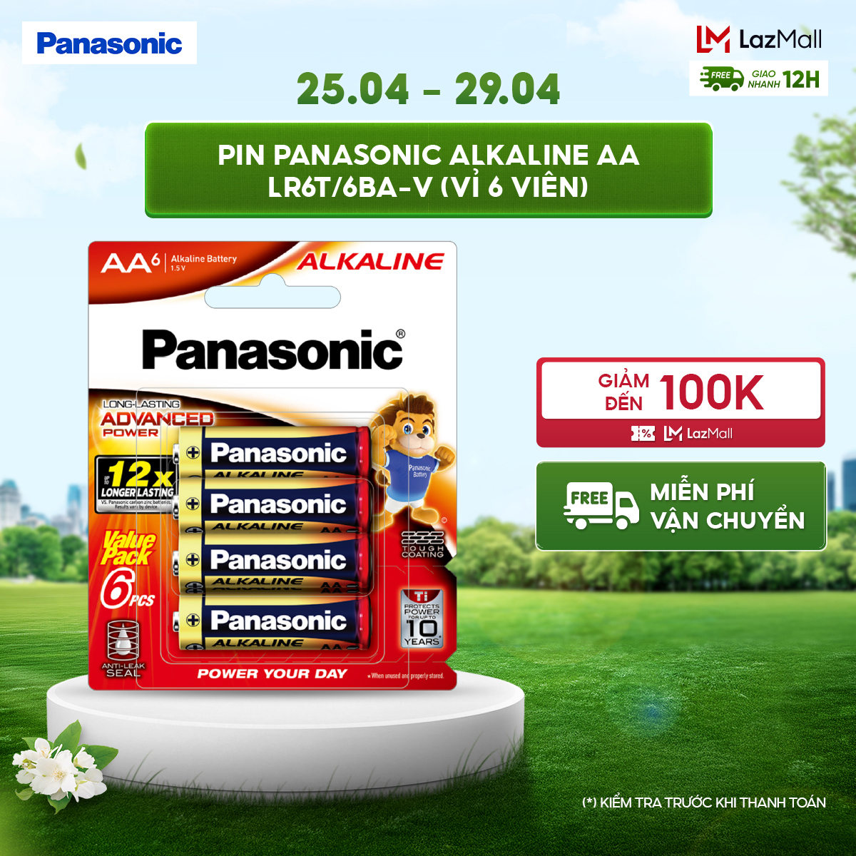 Vỉ 6 viên Pin Panasonic Alkaline AA LR6T/6BA-V – Hàng Chính Hãng