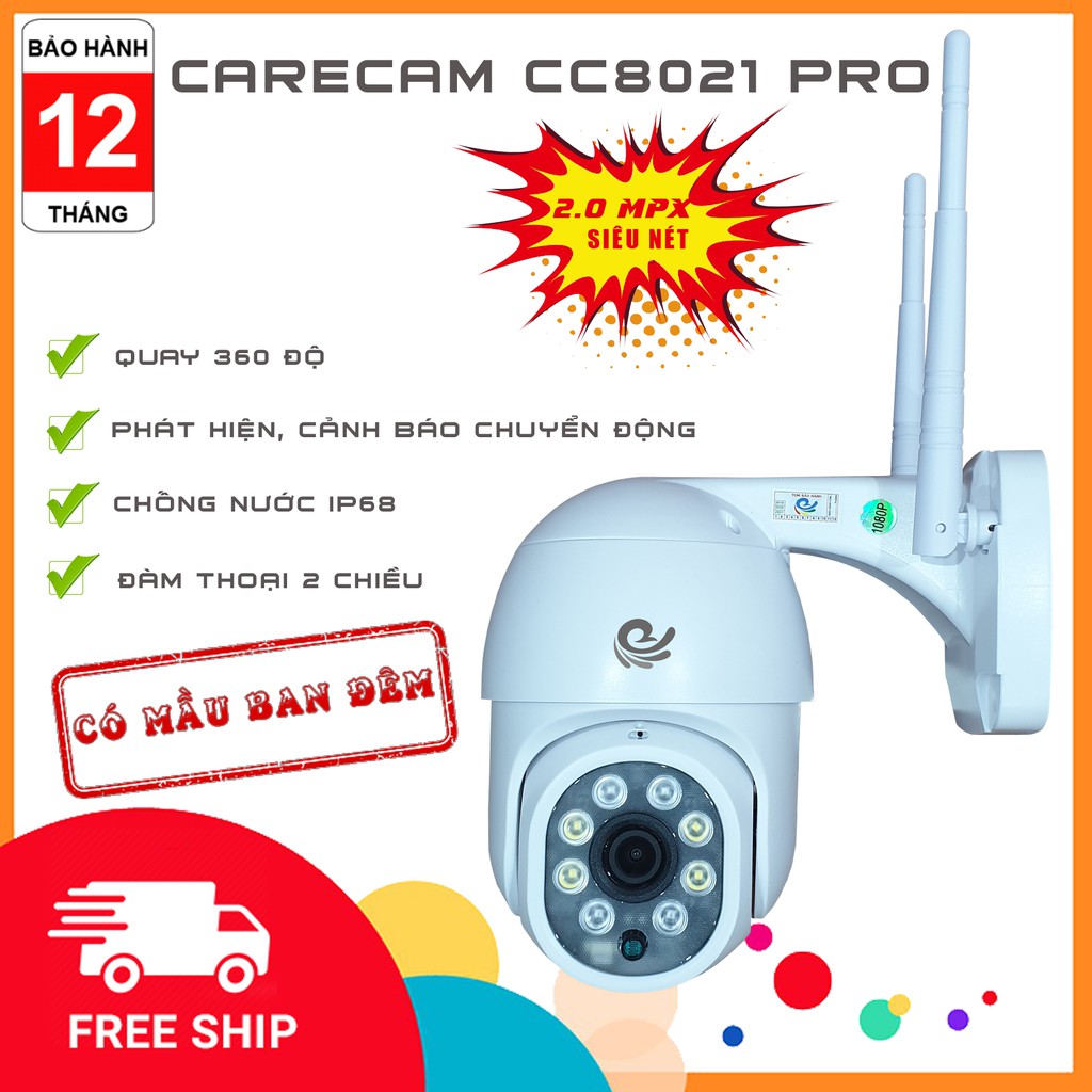 Camera CareCam ngoài trời không dây CareCam CC8021Pro 2.0Mpx, nhận diện khuân mặt, quay đêm có mầu, xoay 360 độ