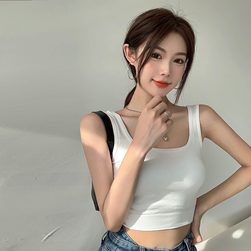 Áo croptop thun nữ cotton 2 dây bản to dáng lửng ôm body co giãn 4 chiều AT07