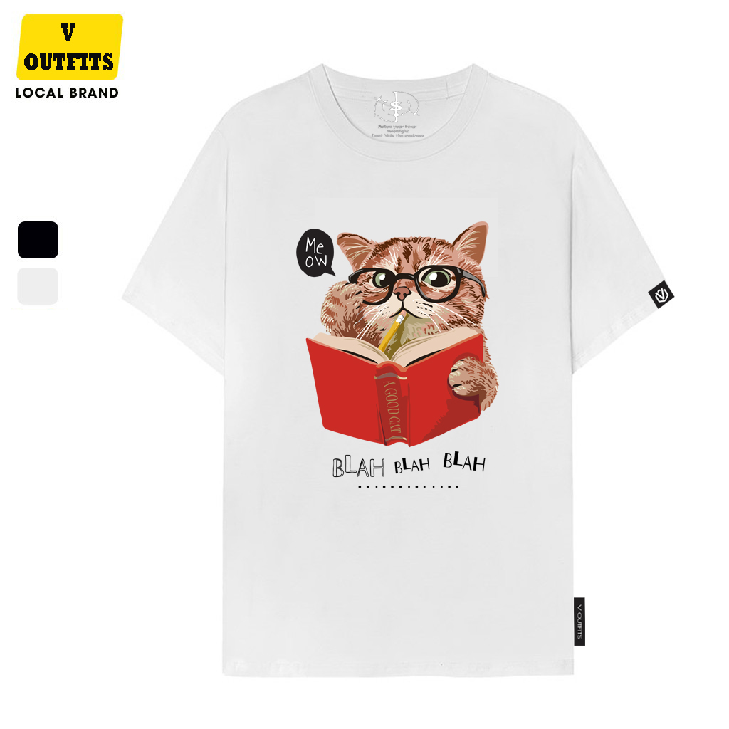 Áo thun in mèo bla bla bla - ato160 - oversize nam nữ form châu âu v outfits - style korea - made in việt nam.