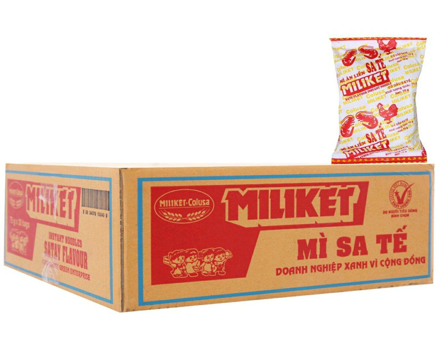 Thùng 30 gói mì giấy sate miliket 75g