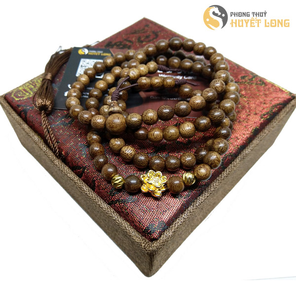 Chuỗi trầm hương 108 hạt mix hoa sen bi vàng - chuỗi vòng tay phong thủy nam nữ - vòng tay trầm hương