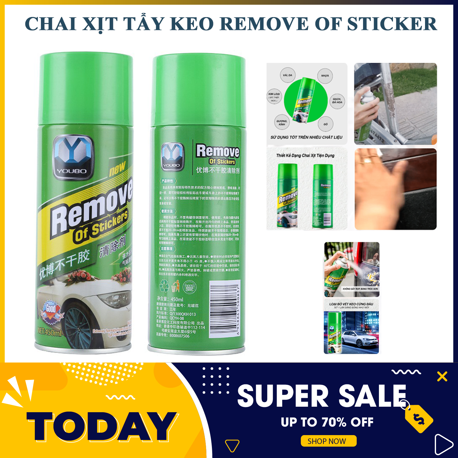 Chai Xịt Tẩy Keo Remove Of Stickers 450ml -Dung Dịch Tẩy Keo, Tem Dán - Làm sạch loại bỏ keo nhãn dán nhanh chóng 450ml