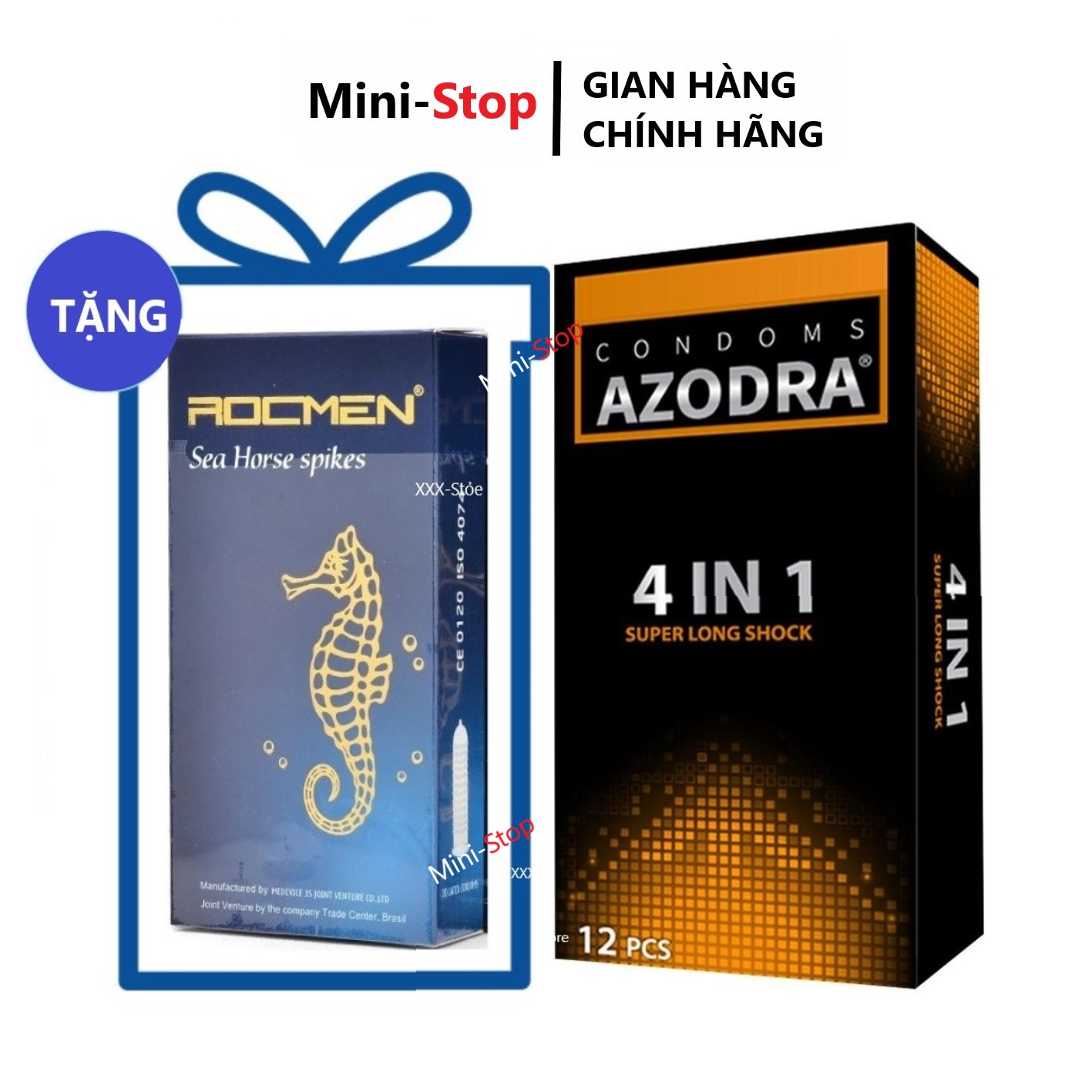 COMBO 1 hộp Bao cao su Gân gai kéo dài thời gian AZODRA hộp 12 cái tặng 1 hộp bao cao su ROCMEN 10 cái