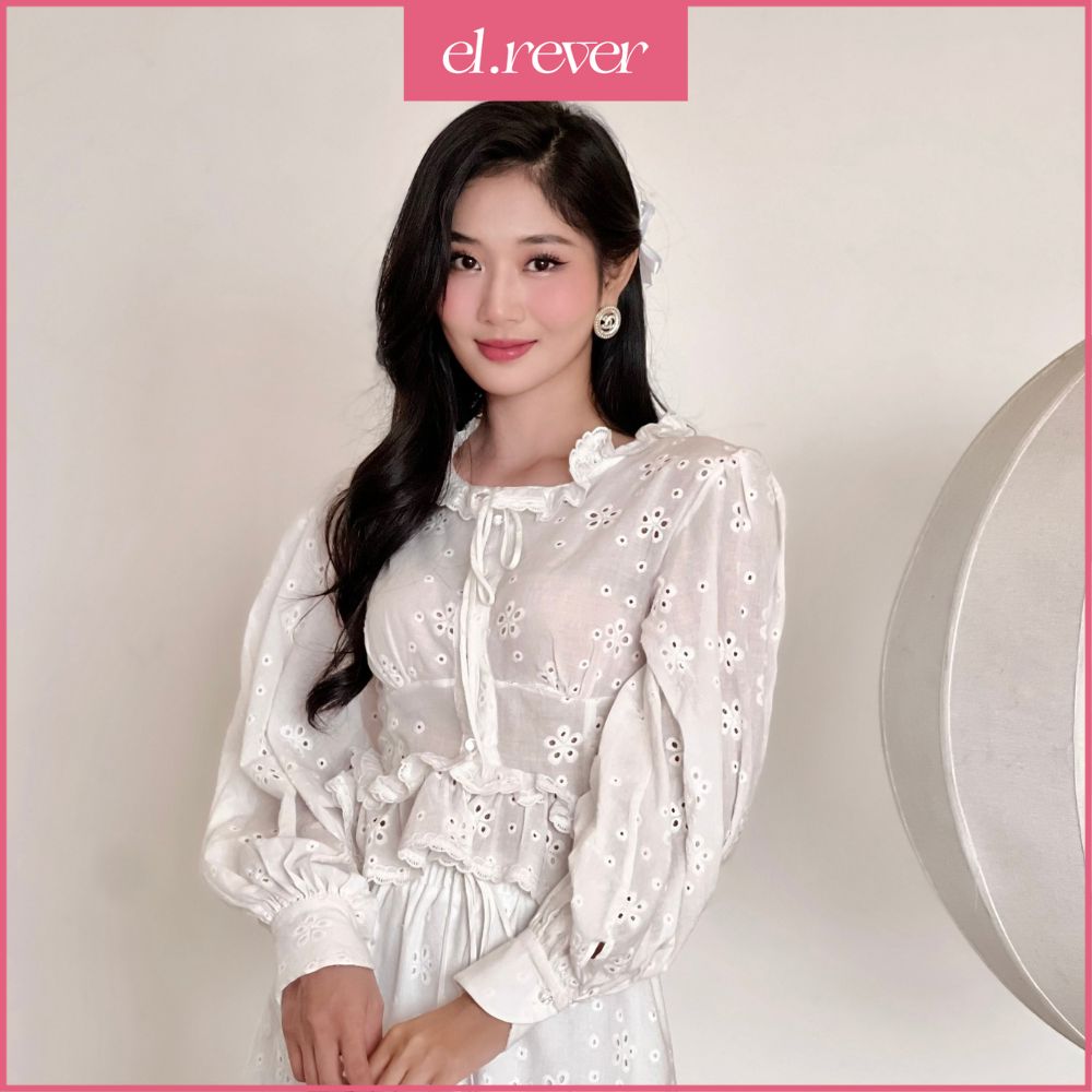 El.rêver - áo sơmi cổ bèo tay bồng phong cách tiểu thư - màu trắng -0423t45