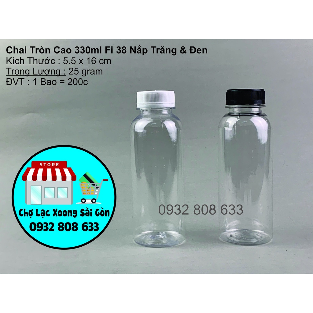Combo 100 chai tròn cao 330ml nắp vặn fi 38 miệng rộng