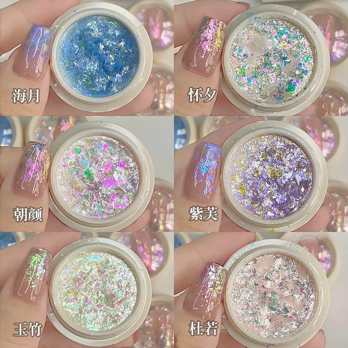 Nhũ khổng tước trang trí móng set 6 màu
