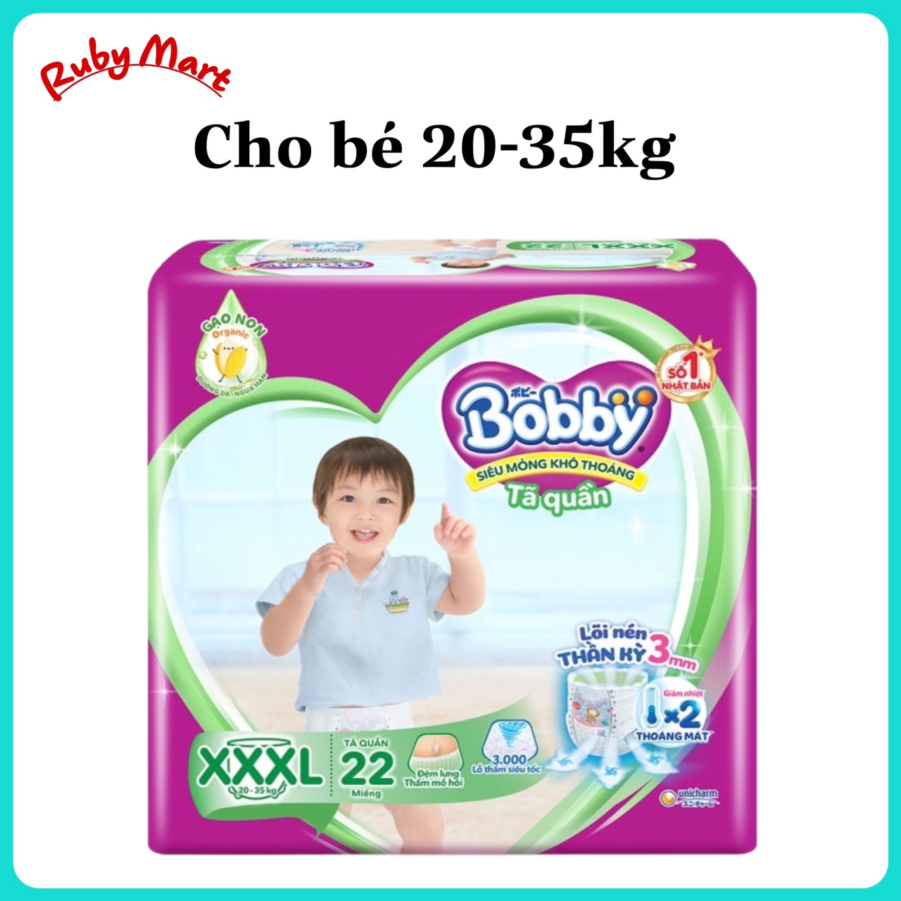 Bỉm Tã quần Bobby Size XXXL 22 miếng Cho bé 20 - 35kg