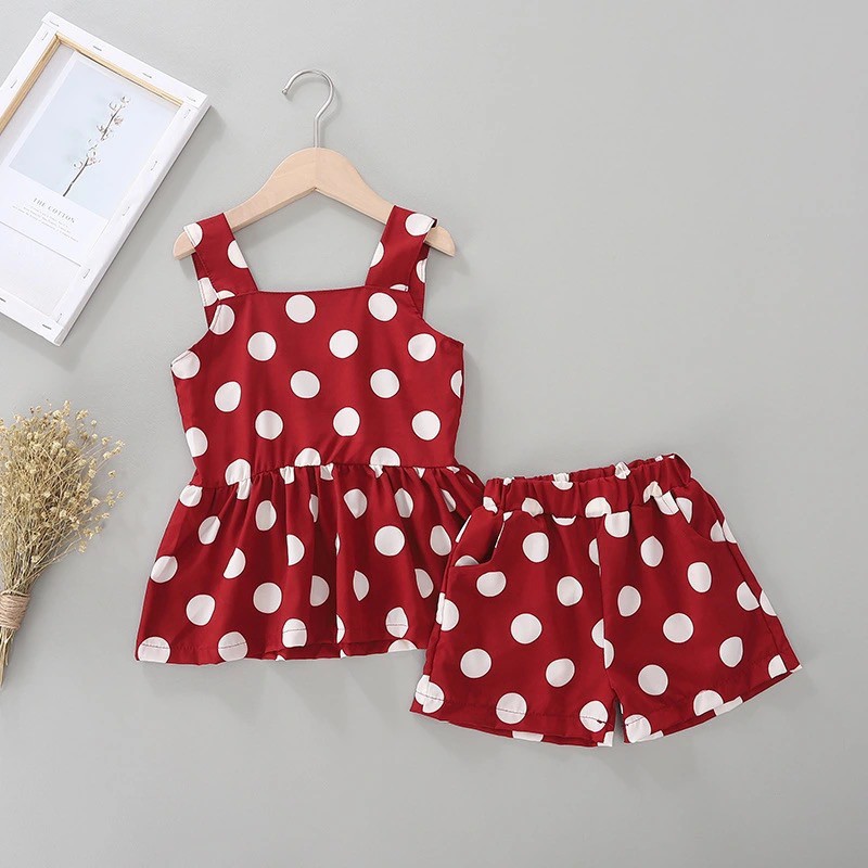 Set đồ chấm bi sát nách nhiều màu cho bé gái
