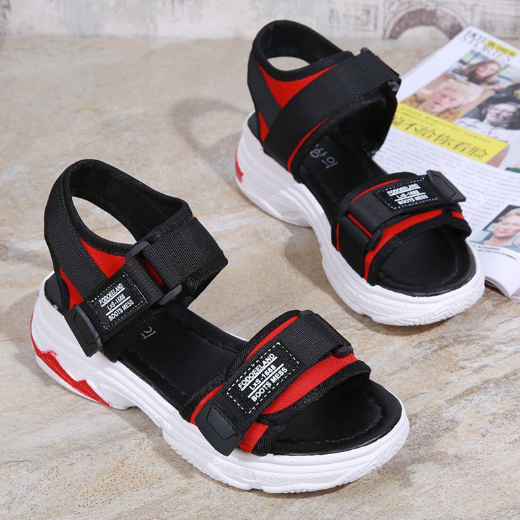 (SẬP GIÁ) Giày Sandal Nữ 2 Quai Hàn Quốc Đế Đỏ Quai Đen Cá Tính ( ảnh +video thật)