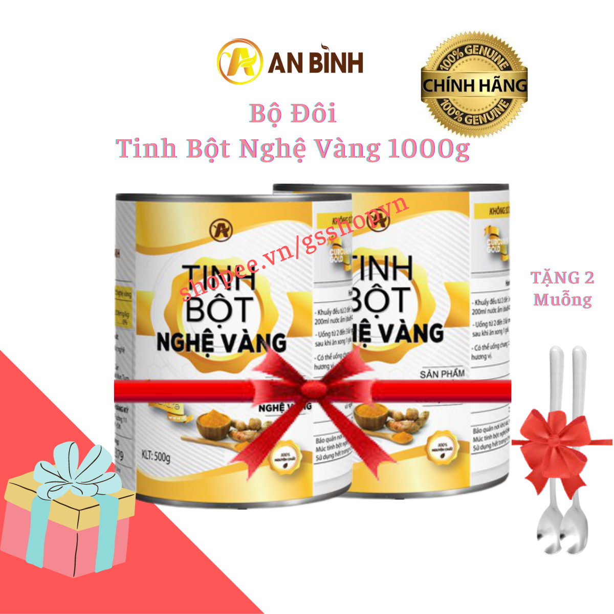 Combo 2 hộp tinh bột nghệ vàng 1000g an bình, đẹp da, hỗ trợ viêm dạ dày, nguyên chất thiên nhiên