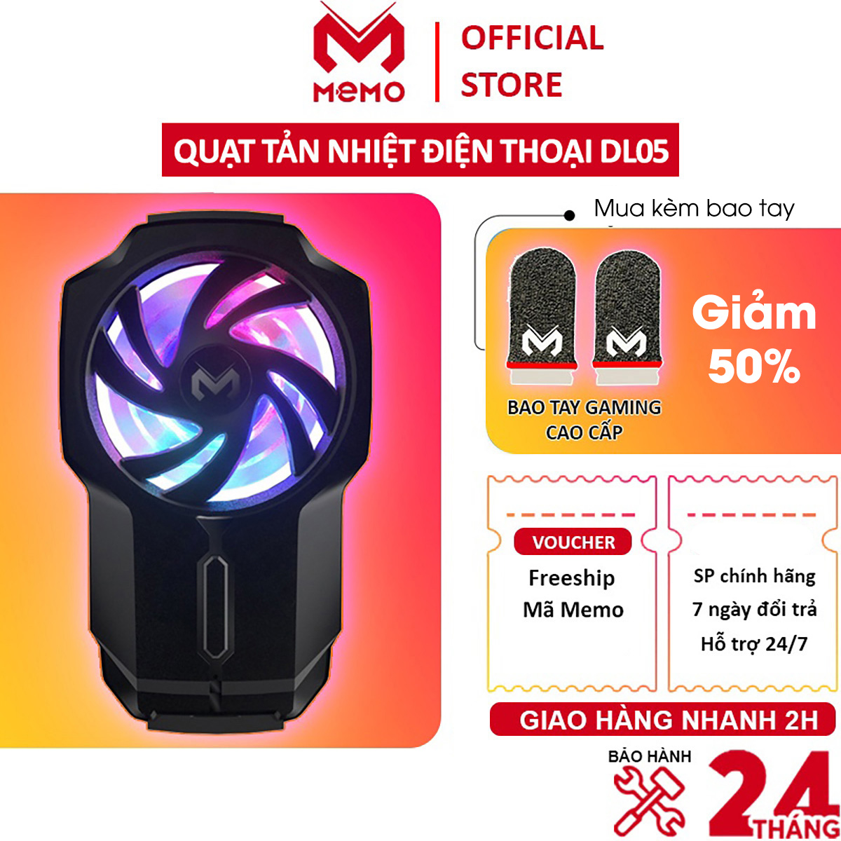 Quạt tản nhiệt điện thoại gaming MEMO FL05 pin 700mAh | Led RGB | Công nghệ gió lốc xoáy | phiên bản nâng cấp của FL01 làm mát tốc độ cao cho mobile tăng tuổi thọ pin chống giật lag khi chơi game - Hàng chính hãng
