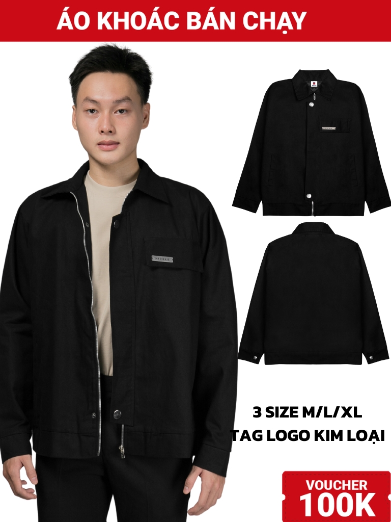 Áo khoác nam kaki cổ bẻ màu đen form regular hiddle | h9-ak1